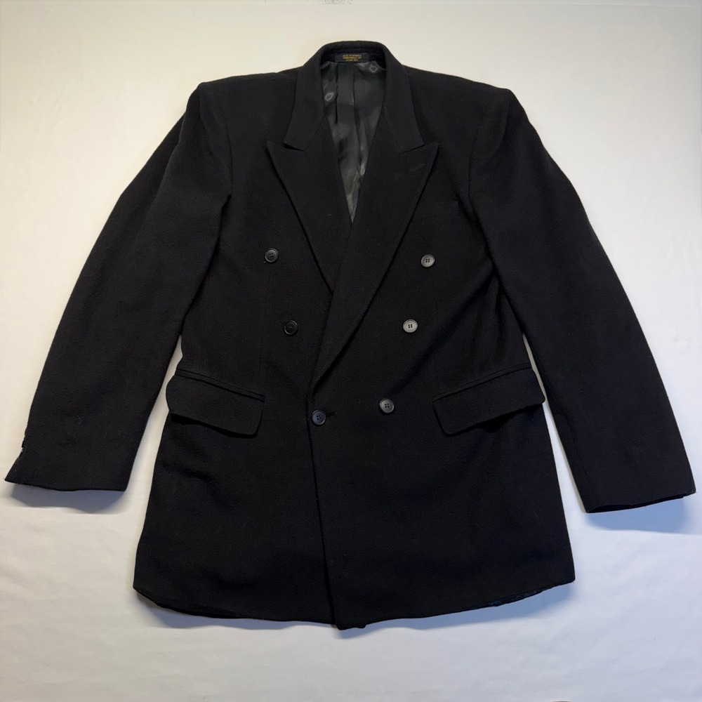 Christian Aujard Blazer 40L Black Camel Hair Wool Double Breasted Vintage Mens